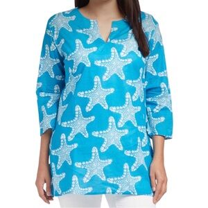KikiSol Turquoise Starfish Lightweight Tunic Size Large